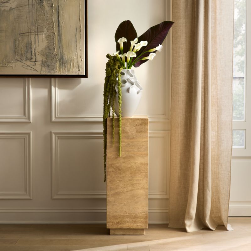 Enyo 34" Travertine Pedestal Side Table - image 1 of 5