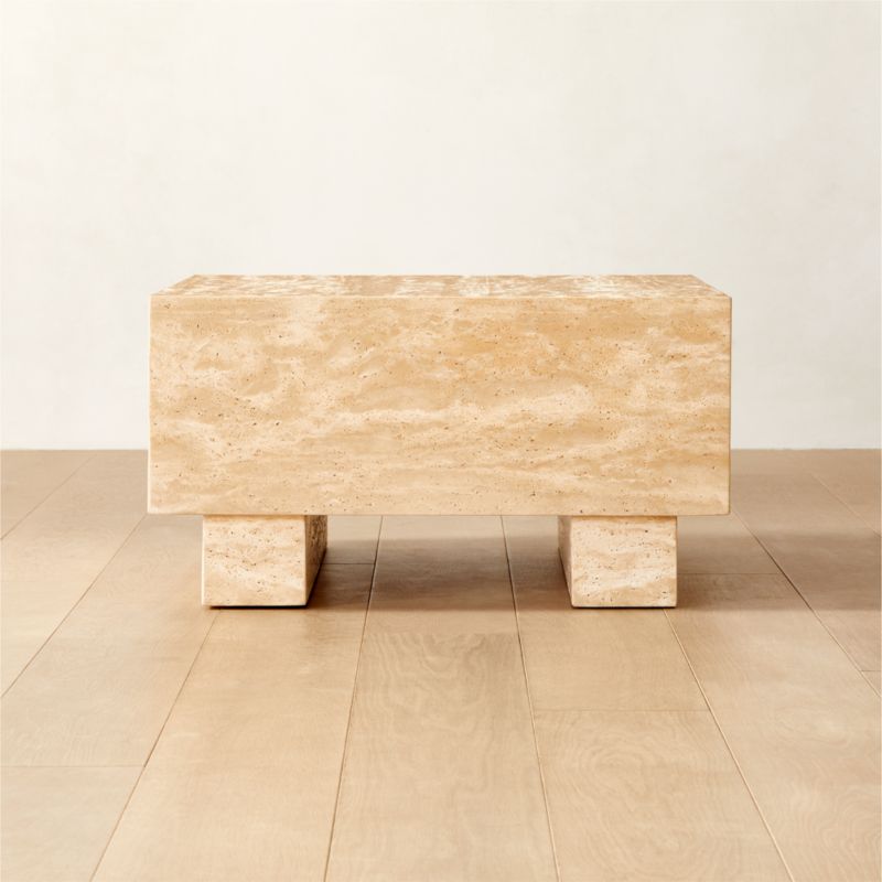 Enyo Square Travertine Side Table - image 0 of 8