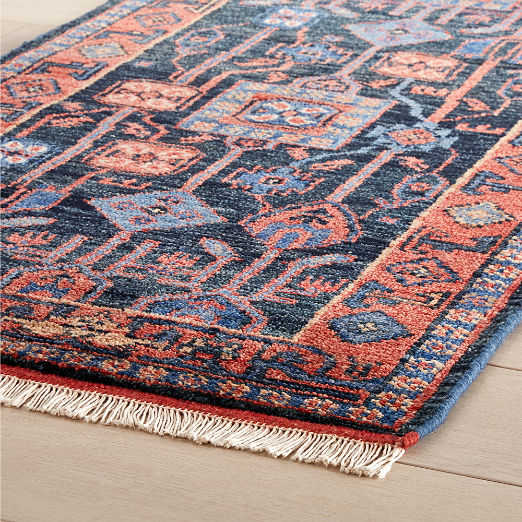 Eros Hand-Knotted Red and Blue Wool Runner Rug 2.5'x8'