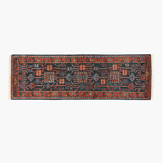 Eros Hand-Knotted Red and Blue Wool Runner Rug 2.5'x8'