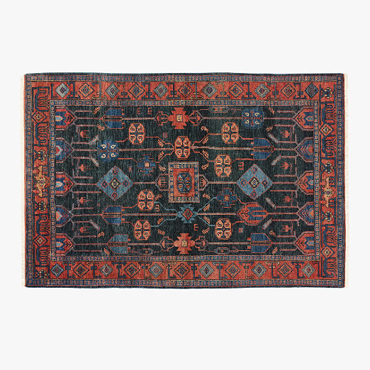 Eros Hand-Knotted Red and Blue Area Rug 6'x9'