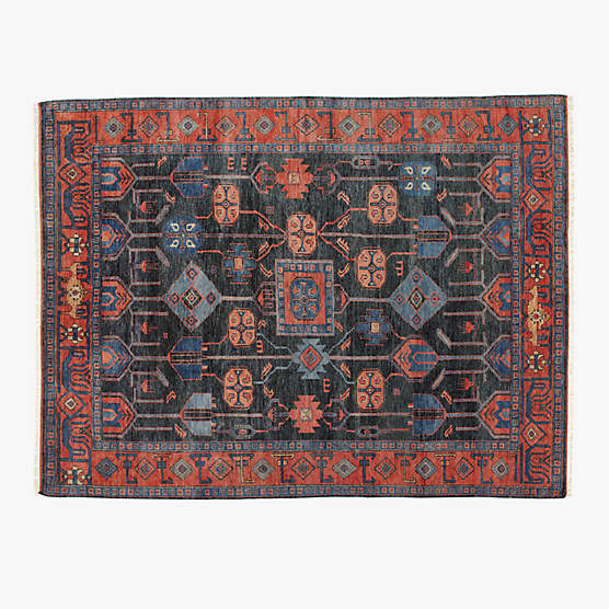 Eros Hand-Knotted Red and Blue Area Rug 9'x12'