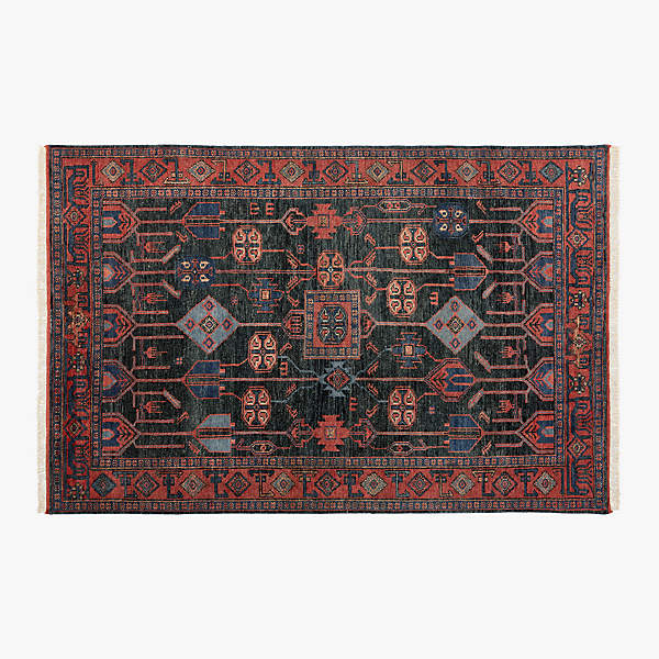 Eros Handknotted Red And Blue Rug 5 X8, Red White Blue Rug