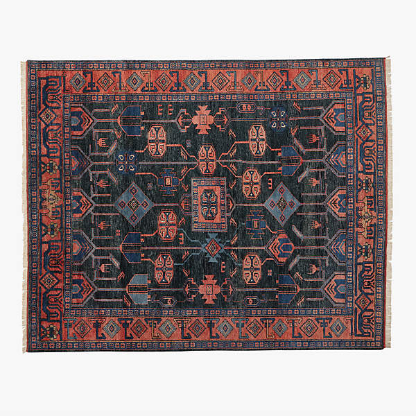 Eros Handknotted Red And Blue Rug 8 X10, Hand Knotted Rug