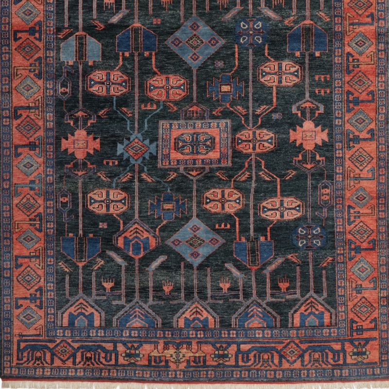 Eros Hand-Knotted Red and Blue Wool Rug Swatch 12"x12" - image 0 of 7