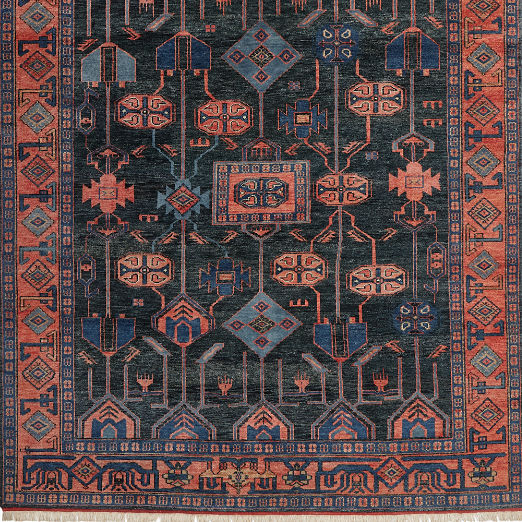 Eros Hand-Knotted Red and Blue Wool Rug Swatch 12"x12"