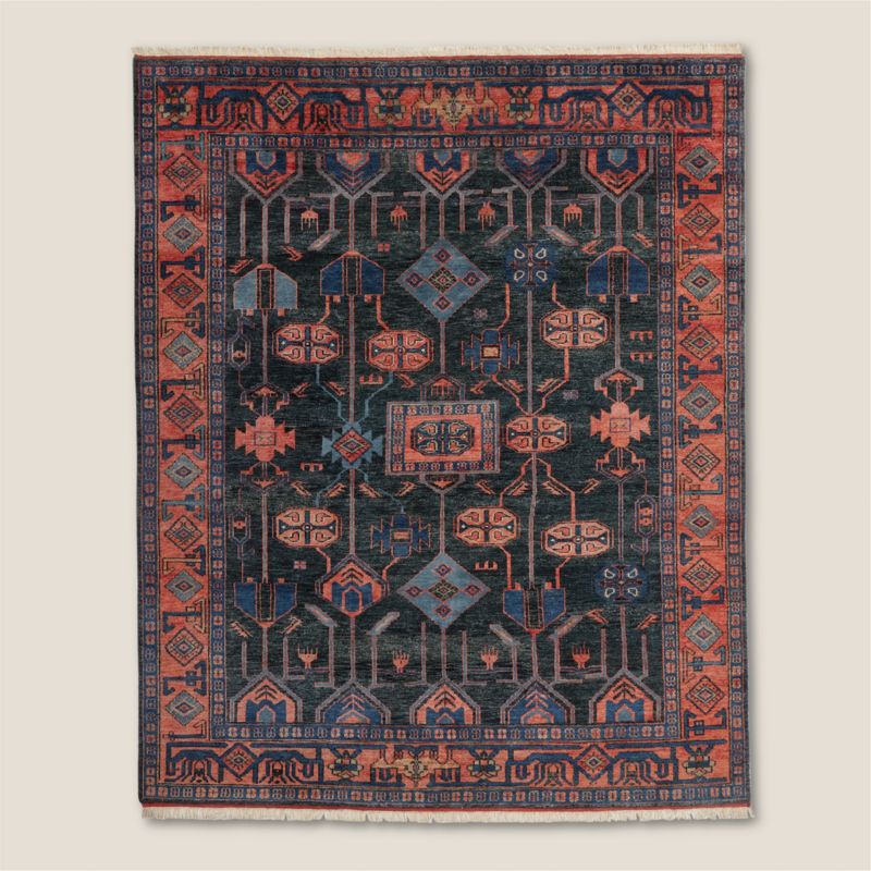 View Eros Hand-Knotted Red and Blue Area Rug 6'x9' details