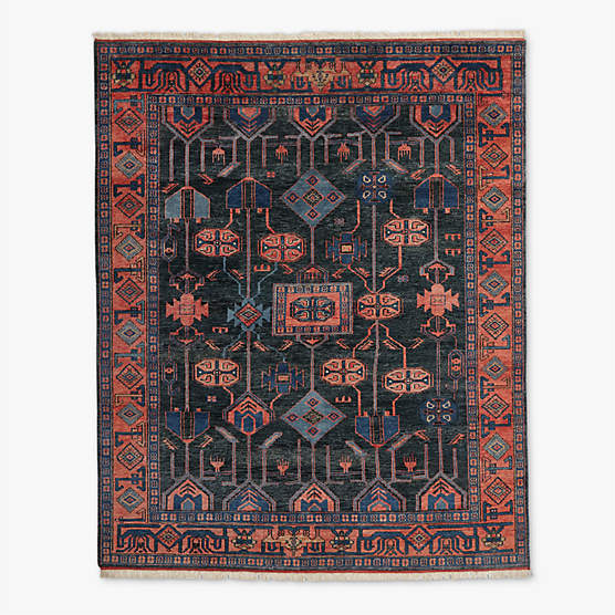 Eros Hand-Knotted Red and Blue Wool Area Rug 5'x8'