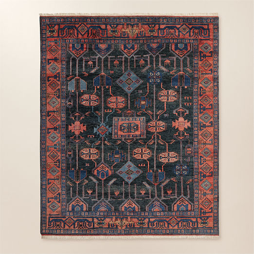Eros Hand-Knotted Red and Blue Area Rug