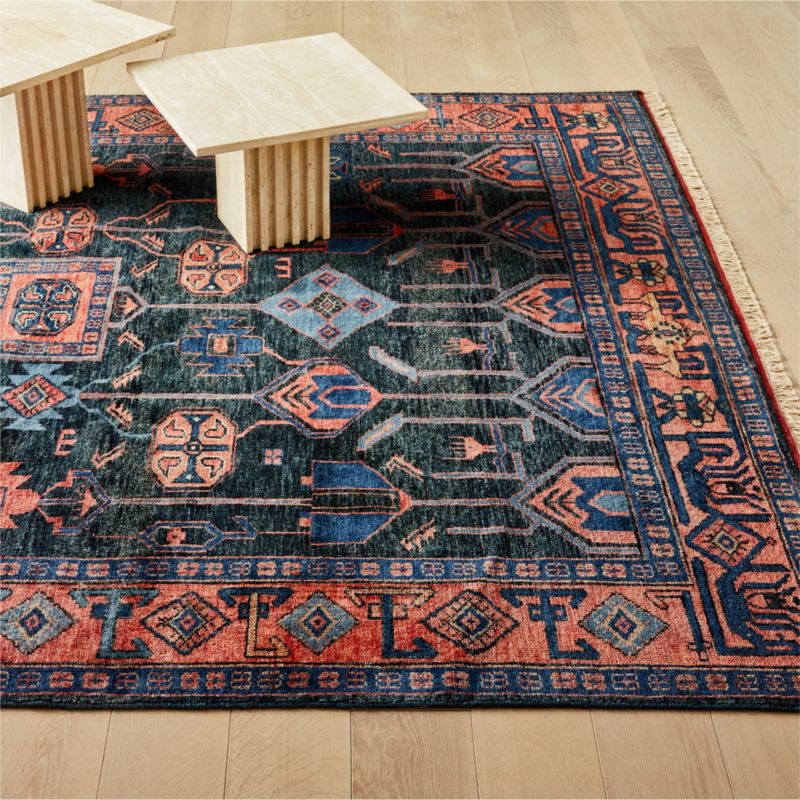 Eros Hand-Knotted Red and Blue Area Rug 6'x9' - image 2 of 7