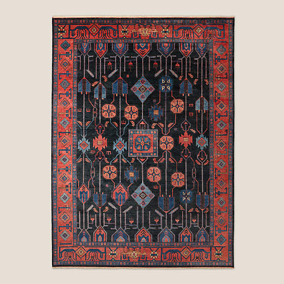 Eros Hand-Knotted Red and Blue Wool Area Rug 13'x18'