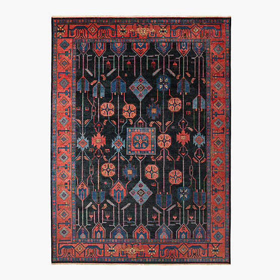 Eros Hand-Knotted Red and Blue Wool Area Rug 13'x18'