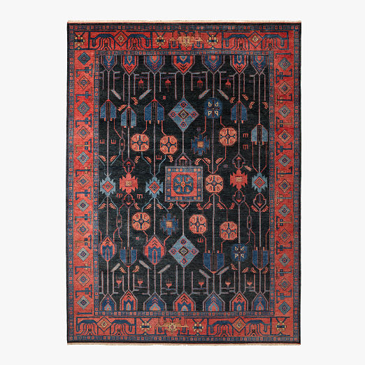 Eros Hand-Knotted Red and Blue Wool Area Rug 13'x18'