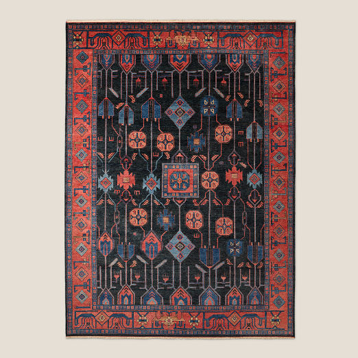 Eros Hand-Knotted Red and Blue Wool Area Rug 13'x18'