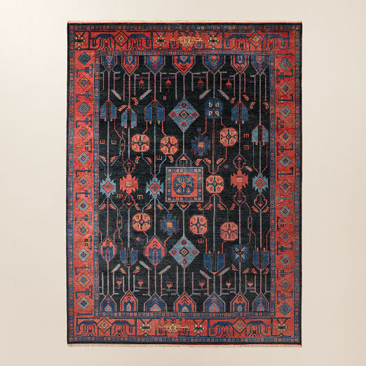 Eros Hand-Knotted Red and Blue Wool Area Rug 13'x18'