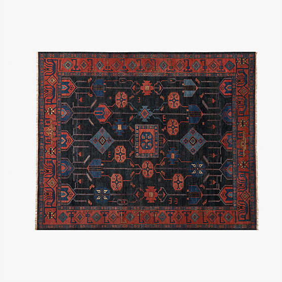 Eros Hand-Knotted Red and Blue Wool Area Rug 12'x15'