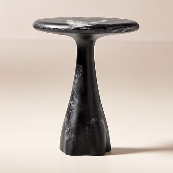 Espira Round Black Marbled Resin Side Table