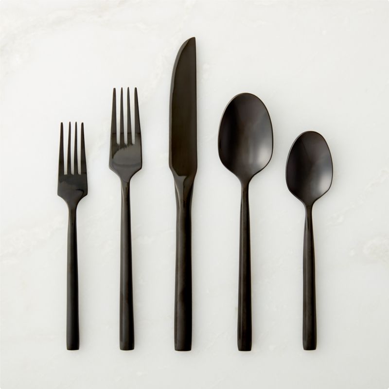 View 20-Piece Essence Brushed Black Flatware Set details
