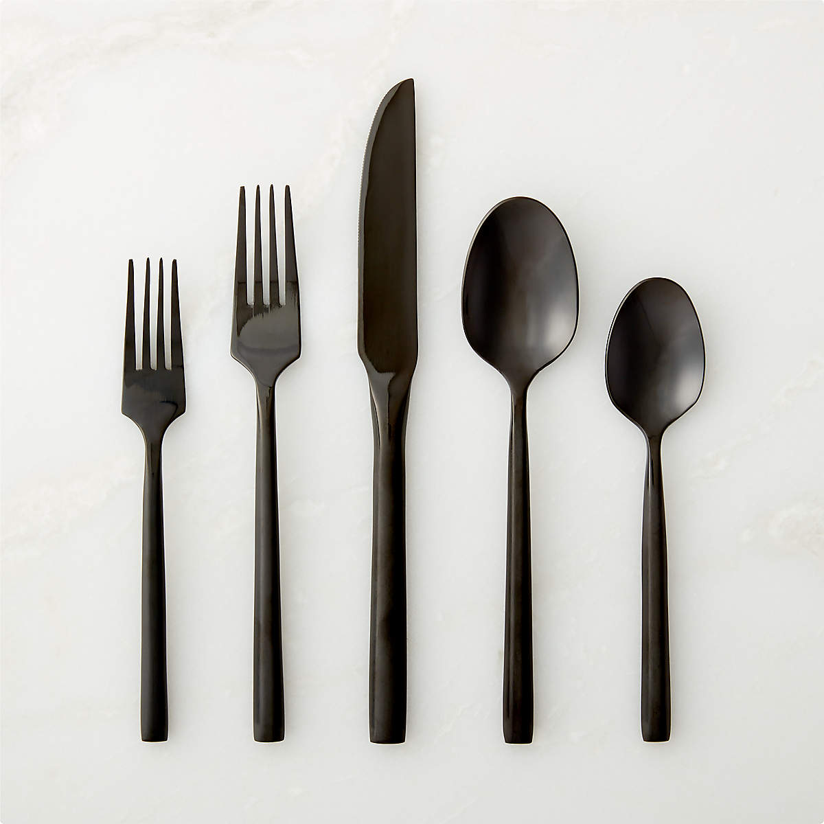 20-Piece Essence Brushed Black Flatware Set + Reviews | CB2