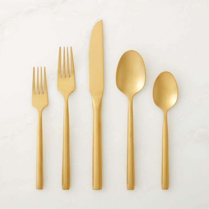 View 20-Piece Essence Brushed Champagne Gold Flatware Set details