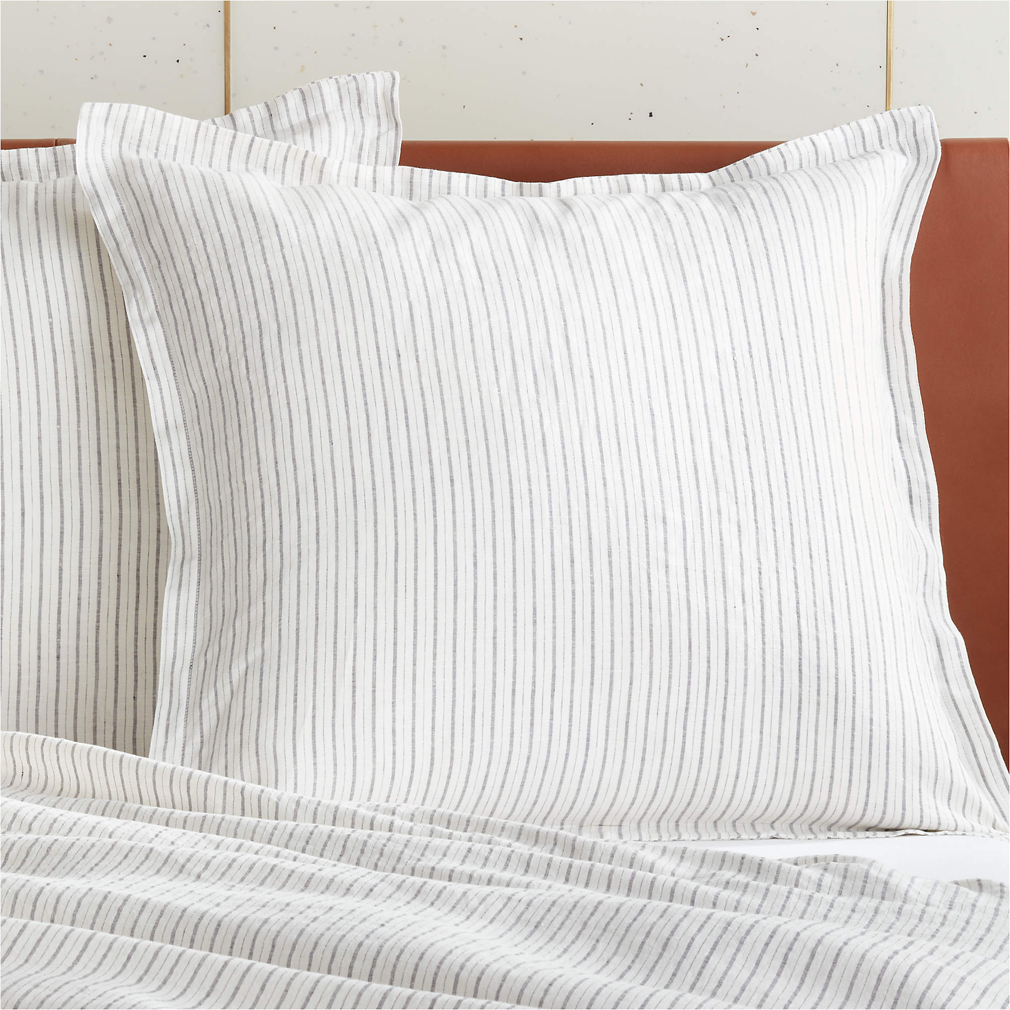 Esther Linen Stripe Black and White Euro Pillow Shams Set of 2