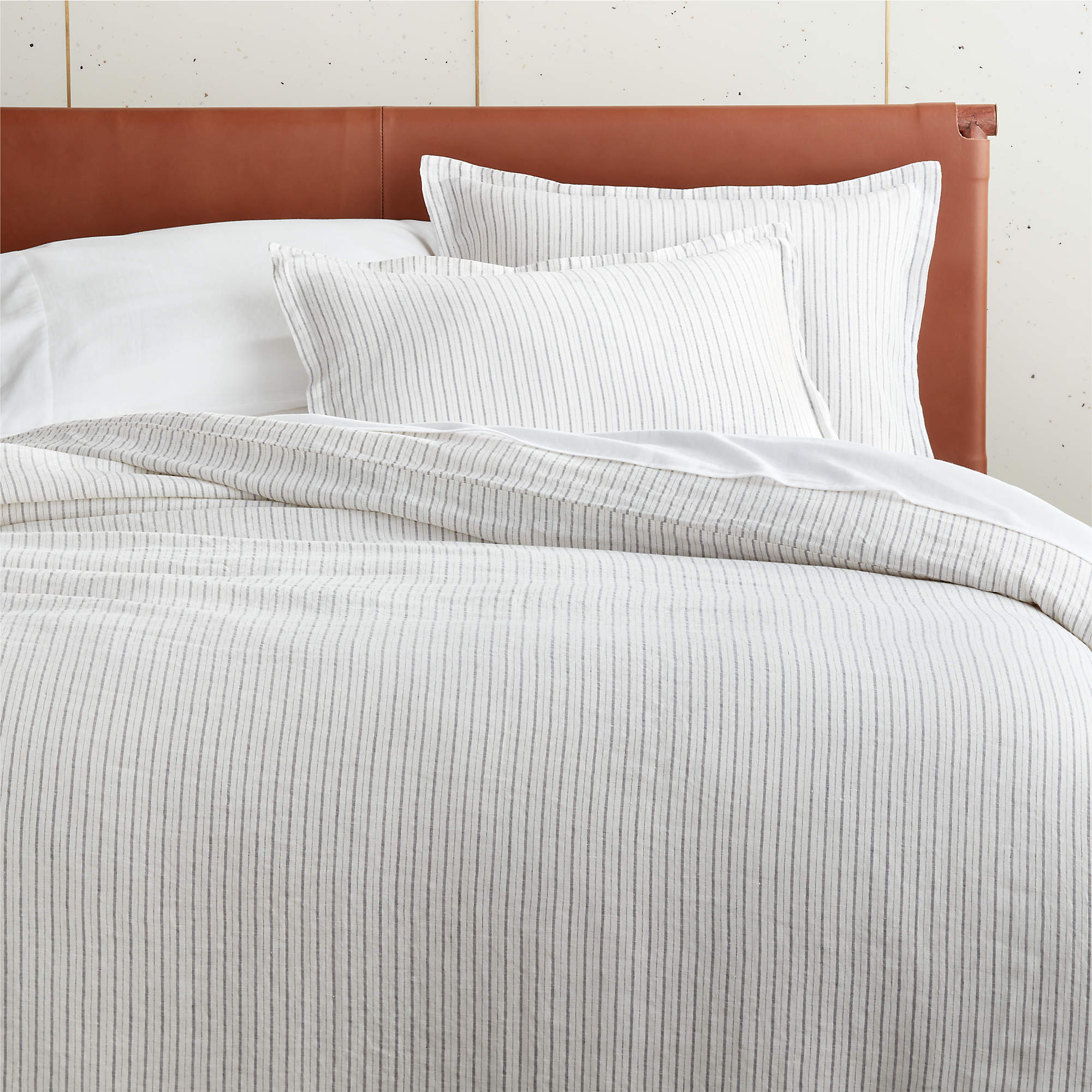 Esther Linen Stripe Black and White Duvet Cover and Pillow Shams | CB2