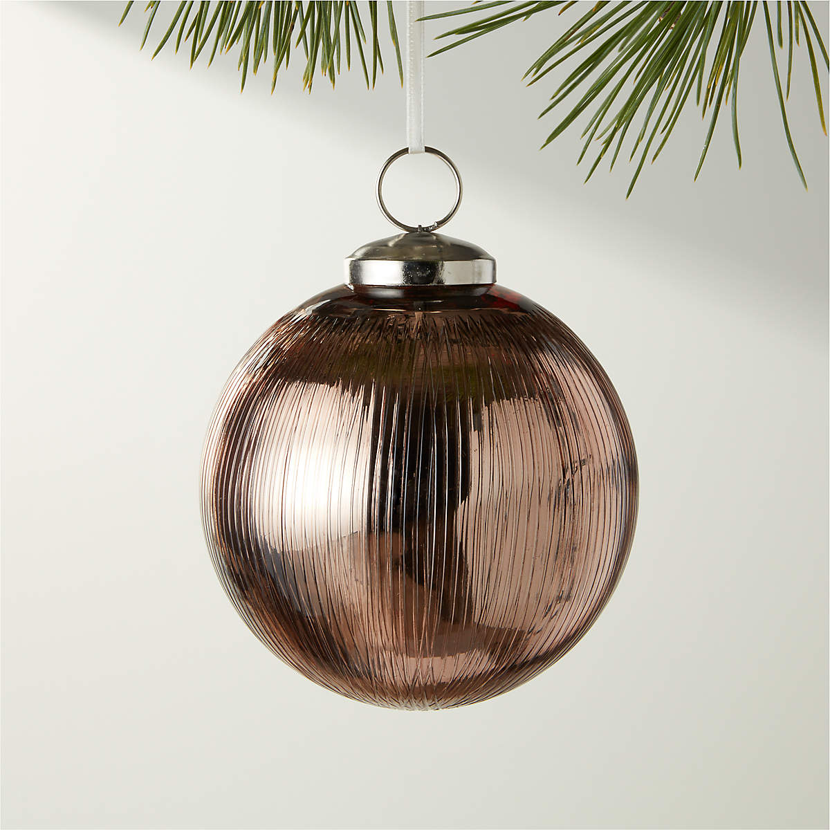 Etch Copper Ribbed Glass Ball Christmas Ornament 4'' + Reviews CB2