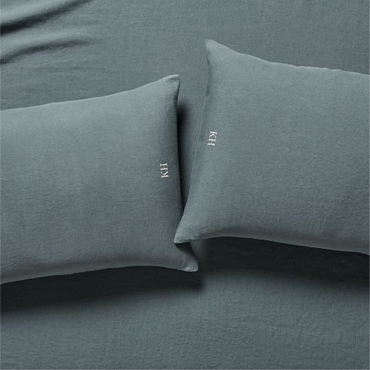 Classic European Linen Faded Teal King Pillowcases Set of 2