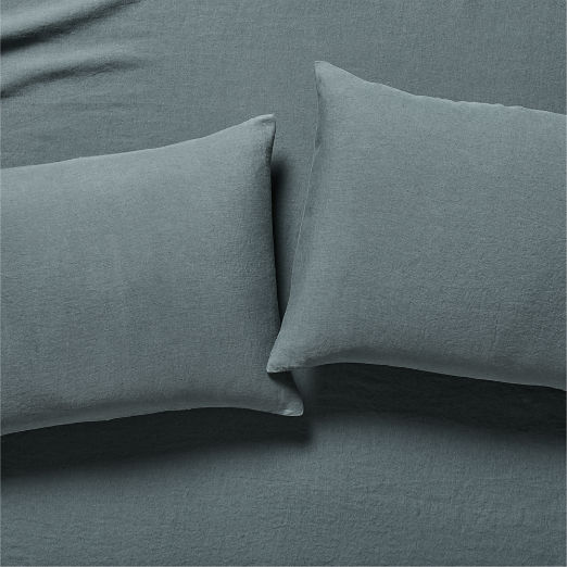 Classic European Linen Faded Teal Pillowcases Set of 2