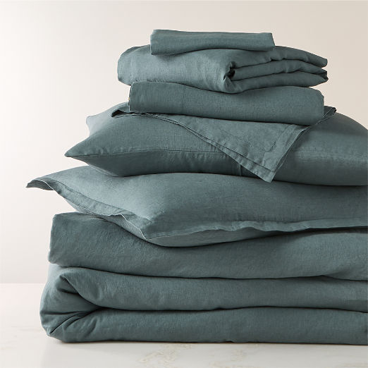 Classic EUROPEAN FLAX™-Certified Linen Faded Teal Queen Bedding Set