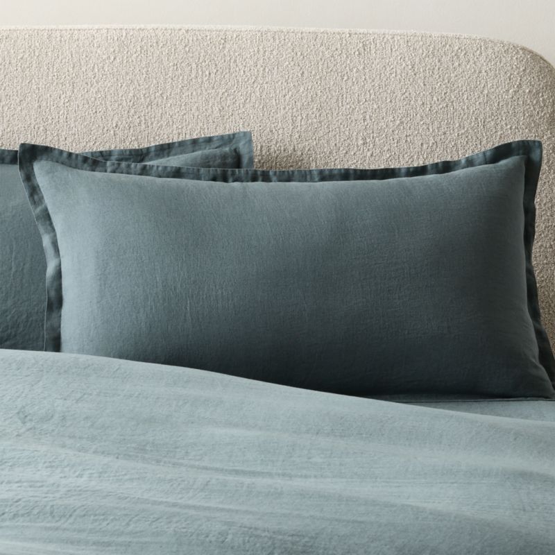 View Classic EUROPEAN FLAX™-Certified Linen Faded Teal King Pillow Shams Set of 2 details
