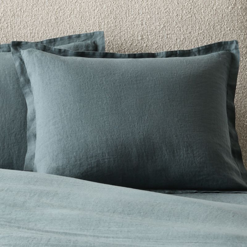 View Classic EUROPEAN FLAX™-Certified Linen Faded Teal Standard Pillow Shams Set of 2 details