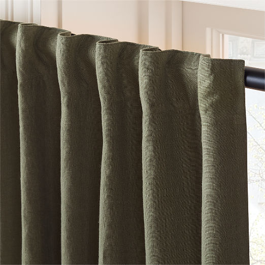 Olive Green EUROPEAN FLAX™-Certified Linen Blackout Window Curtain Panel 48"x84"