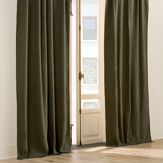 Olive Green EUROPEAN FLAX™-Certified Linen Blackout Window Curtain Panel 48"x120"