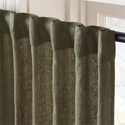 EUROPEAN FLAX™-Certified Linen Olive Green Window Curtain Panel