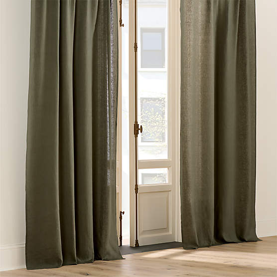 EUROPEAN FLAX™-Certified Linen Olive Green Window Curtain Panel 48"x96"