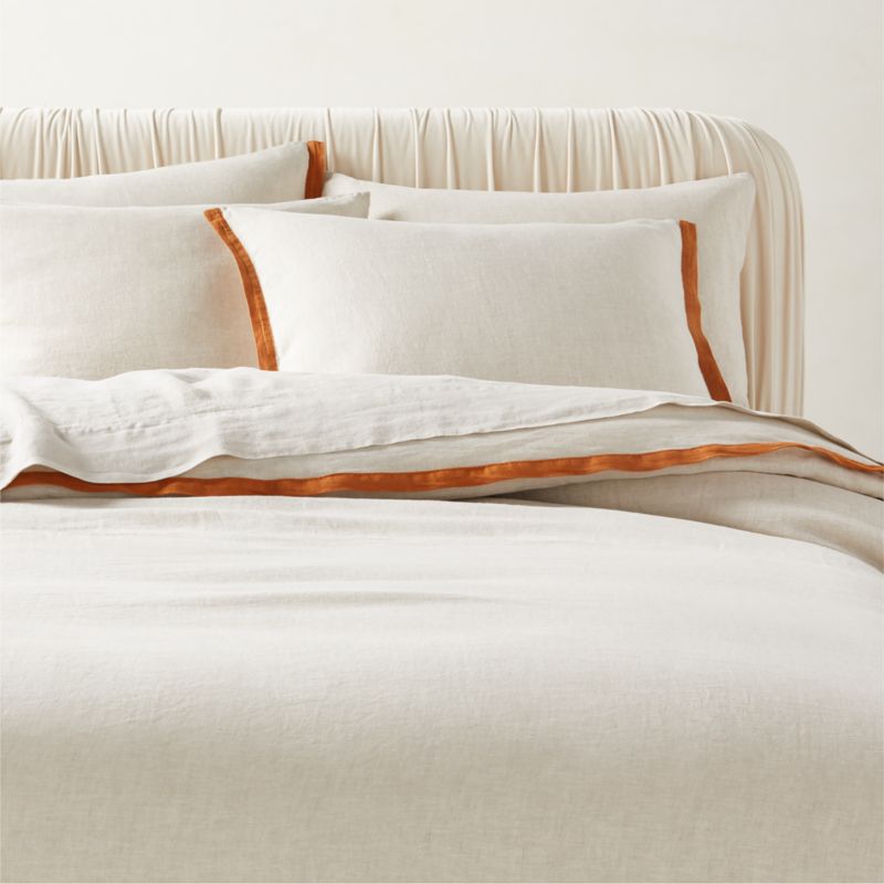 View Border EUROPEAN FLAX™-Certified Linen Full/Queen Duvet Cover with Copper Border details