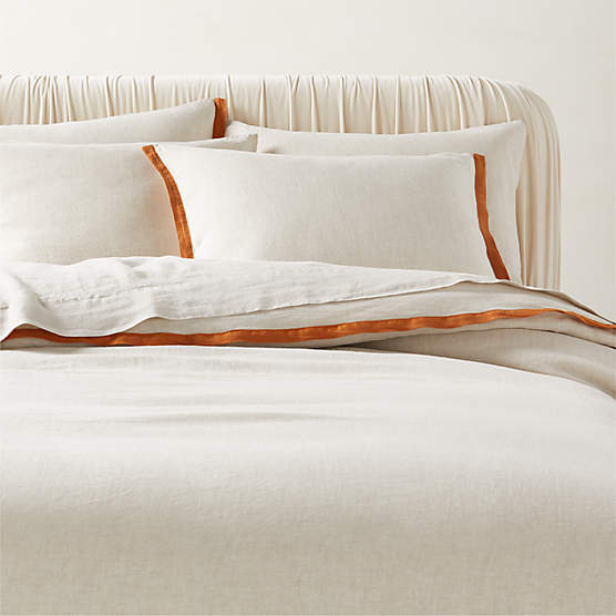 Border EUROPEAN FLAX™-Certified Linen Full/Queen Duvet Cover with Copper Border