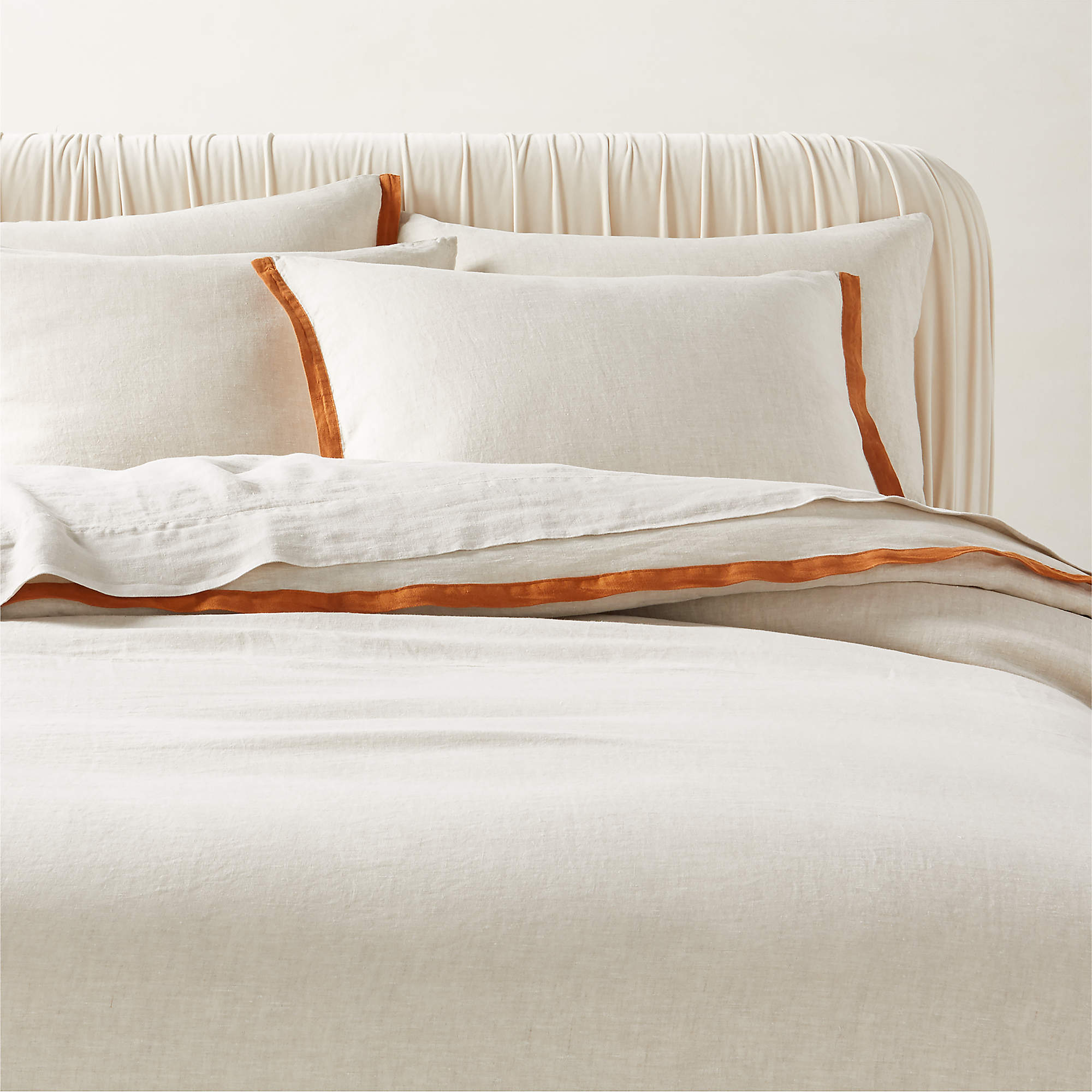 Shop BORDER EUROPEAN FLAX LINEN KING DUVET COVER WITH COPPER BORDER | Quantity: 1 from CB2 on Openhaus