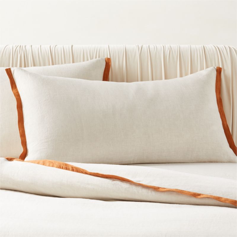 View Border EUROPEAN FLAX-Certified Linen King Pillow Shams with Copper Border Set of 2 details