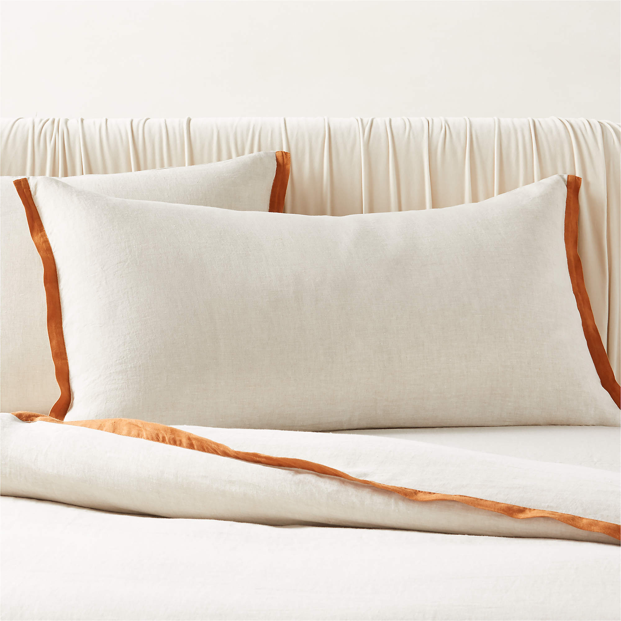 Shop BORDER EUROPEAN FLAX LINEN KING PILLOW SHAMS WITH COPPER BORDER SET OF 2 from CB2 on Openhaus