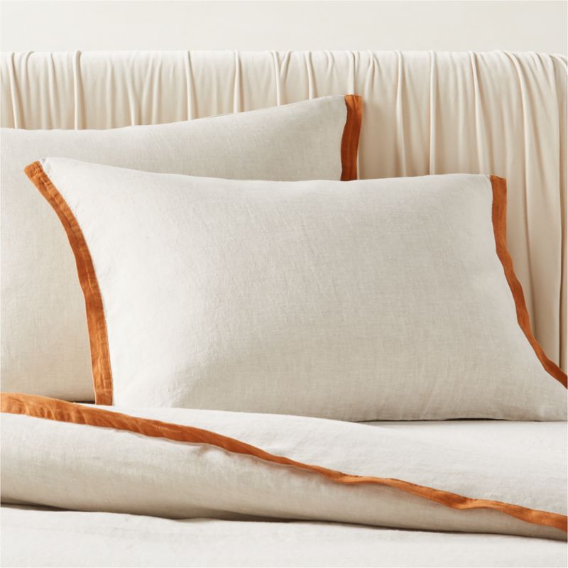 View Border EUROPEAN FLAX-Certified Linen Standard Pillow Shams with Copper Border Set of 2 details