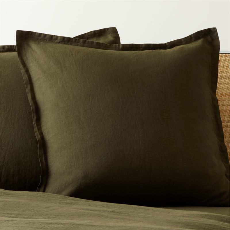 View EUROPEAN FLAX-Certified Linen Forest Green Euro Pillow Shams Set of 2 details