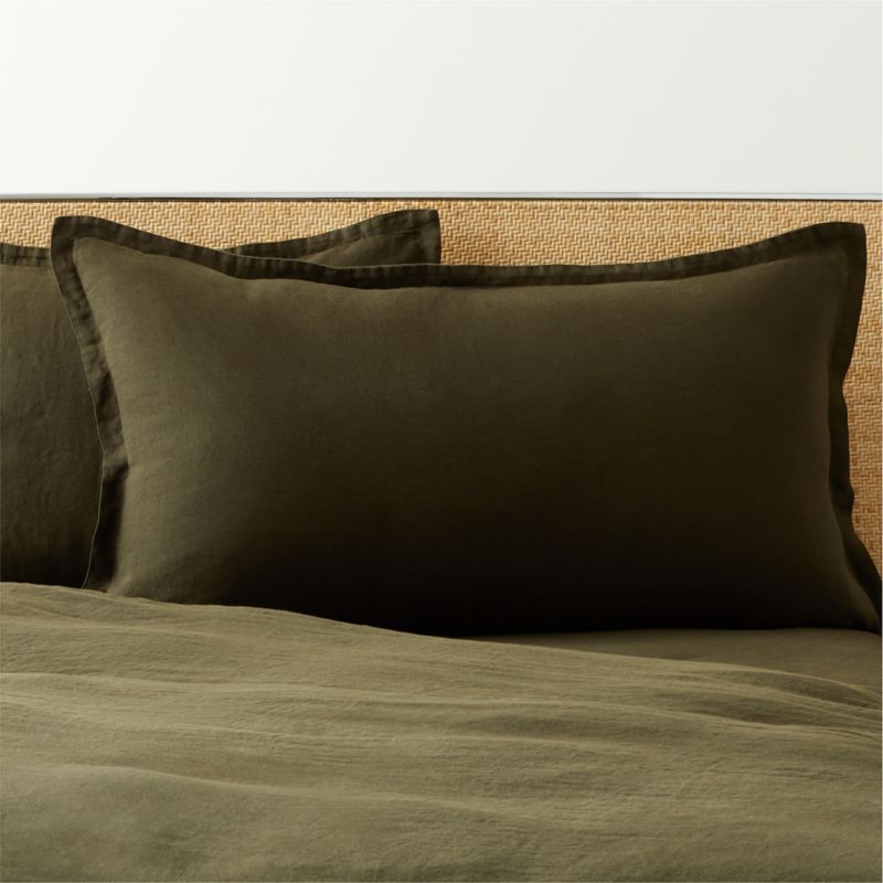 View Classic EUROPEAN FLAX-Certified Linen Forest Green King Pillow Shams Set of 2 details