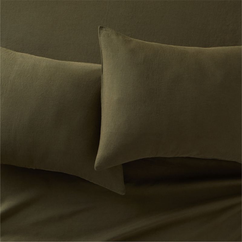View Classic European Linen Forest Green Standard Pillowcases Set of 2 details
