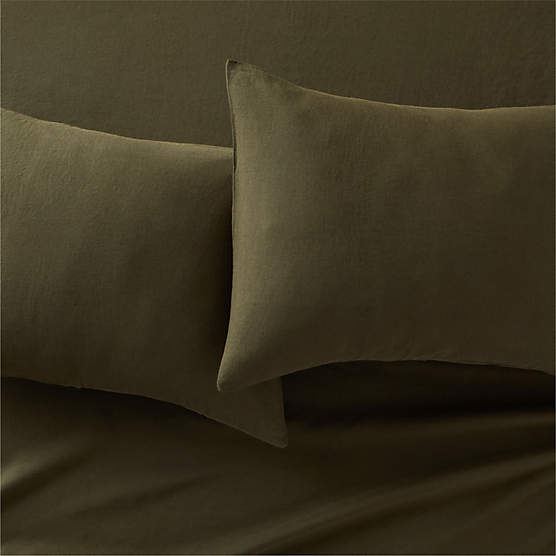 EUROPEAN FLAX-Certified Linen Forest Green Standard Pillowcases Set of 2