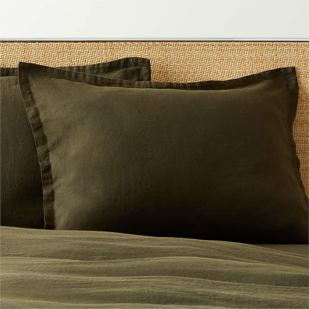 EUROPEAN FLAXCertified Linen Forest Green Duvet Cover and Shams CB2