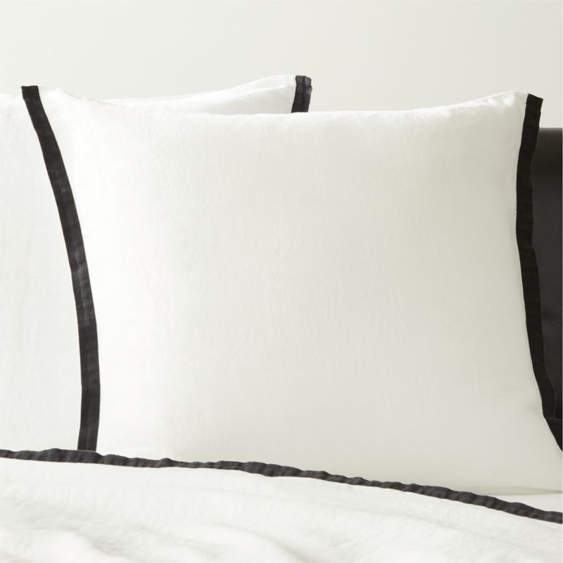 Border EUROPEAN FLAX-Certified Linen White and Black Euro Pillow Shams Set of 2 - image 0 of 8