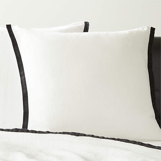 Border EUROPEAN FLAX-Certified Linen White and Black Euro Pillow Shams Set of 2