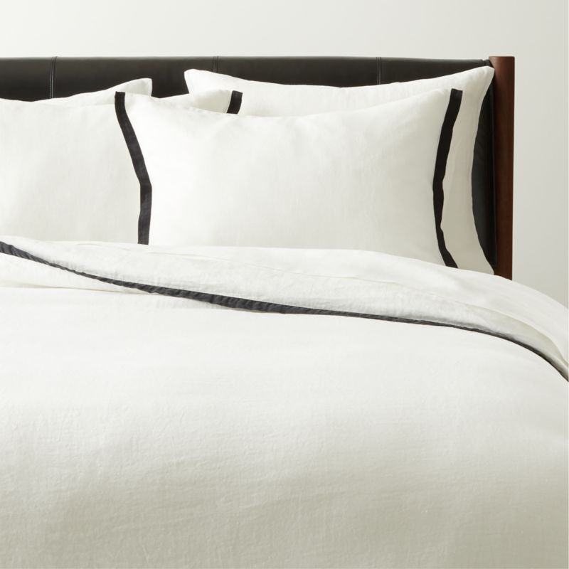 Border EUROPEAN FLAX-Certified Linen White and Black Full/Queen Duvet ...